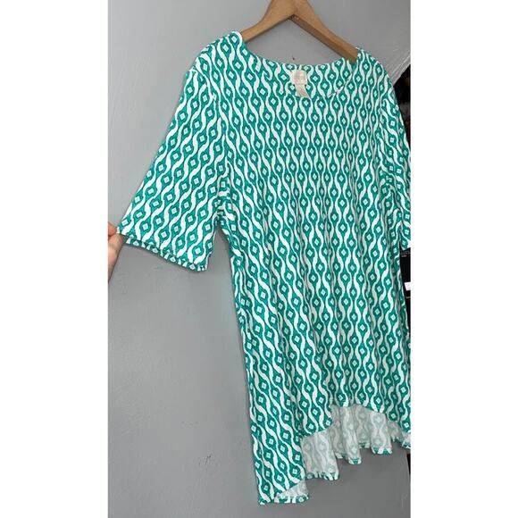 Chicos Womens 2 Size L Ikat Teal Soft Modal Knit Tunic Top Coastal Preppy Chic - Picture 3 of 9